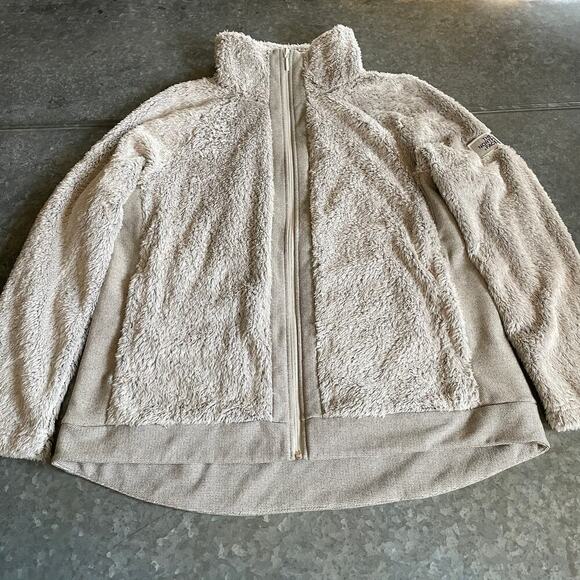 The North Face Furry Fleece Zip Up Cream Womens XL White Jacket Sweatshirt Fuzzy - Picture 1 of 13